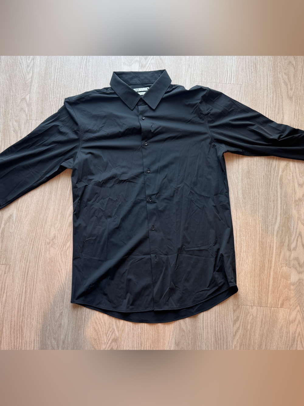 Zara Black Long-Sleeve Button-Up Dress Shirt
